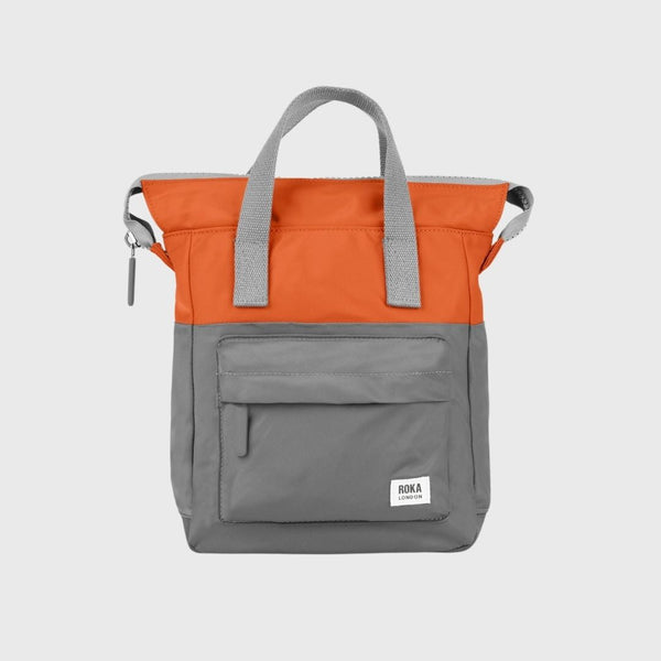 Roka London Bantry B Two Tone Recycled Nylon Backpack Small Graphite/Burnt Orange