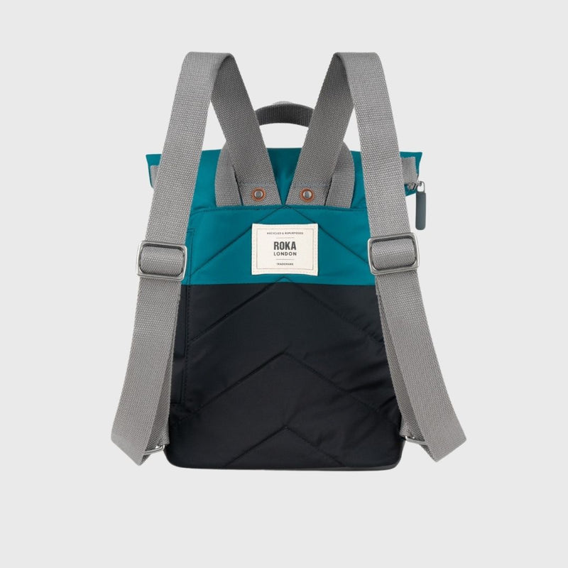 Roka London Canfield B Two Tone Recycled Nylon Backpack Small Black/Marine