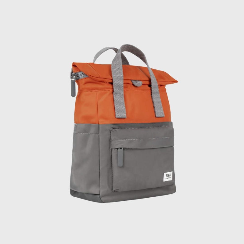 Roka London Canfield B Two Tone Recycled Nylon Backpack Small Graphite/Orange